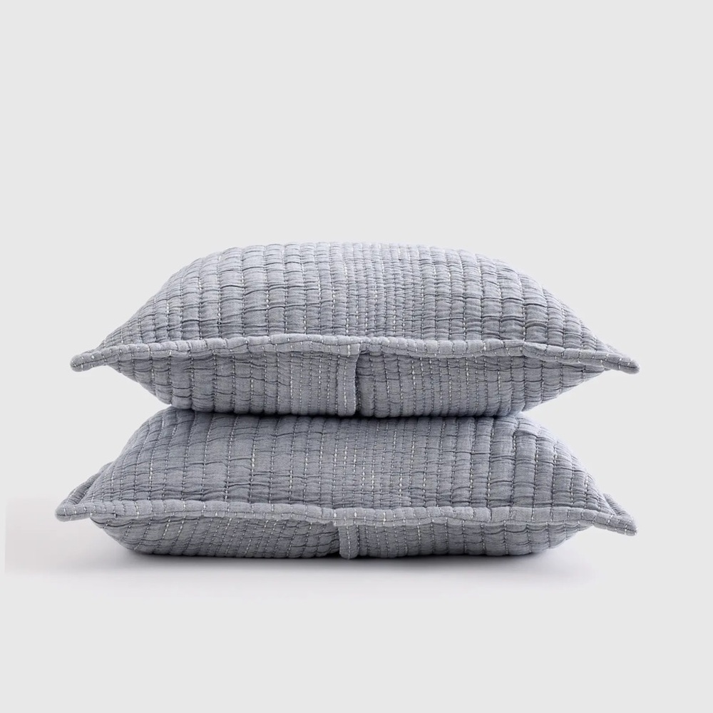 QUINCE Organic Cotton Channel Stitch Sham Set Standard Blue 7119